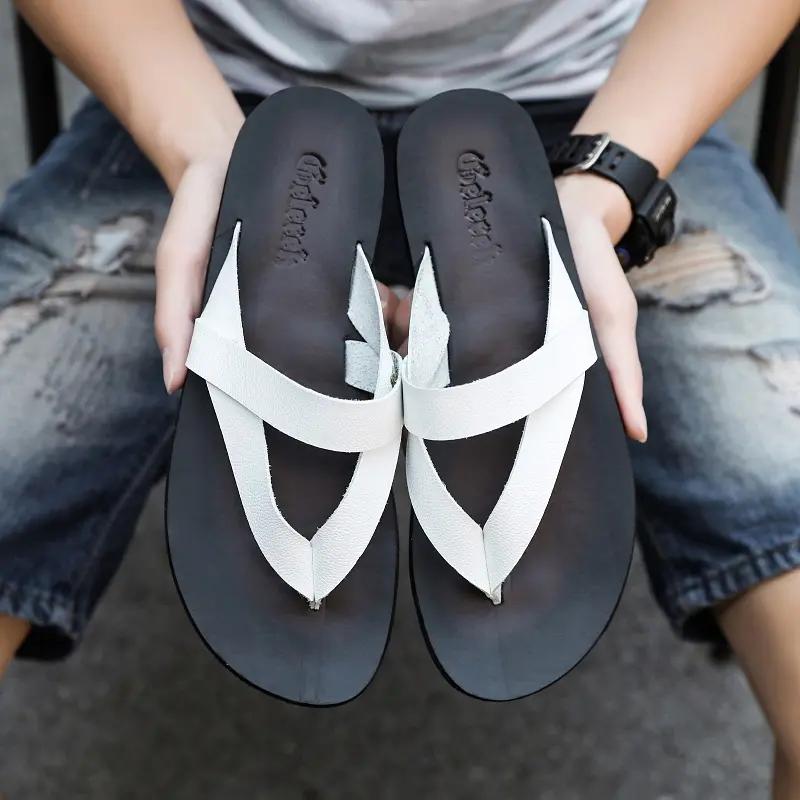 Fashion Men Flip Flops Big Size 47 Summer Men Shoes Italian Flats Casual Non-slip Beach Sandals Leather Flip Flop Slippers Flats Sandals