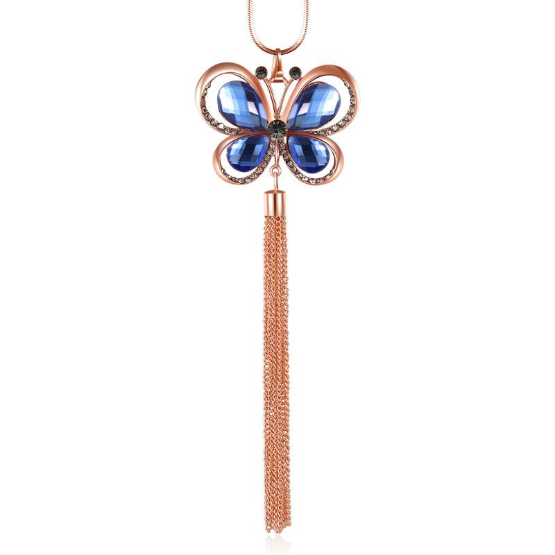 Butterfly Crystal Stunning Necklace With Tassels For Fashionable Women In Autumn