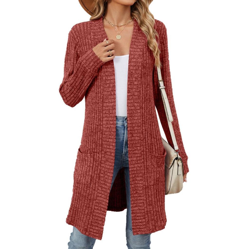 Women's Fall Winter Long Knit Cardigan Coat, Oversized Open Front Solid Color Sweater with Pockets, Cozy Long Sleeve Casual Outerwear