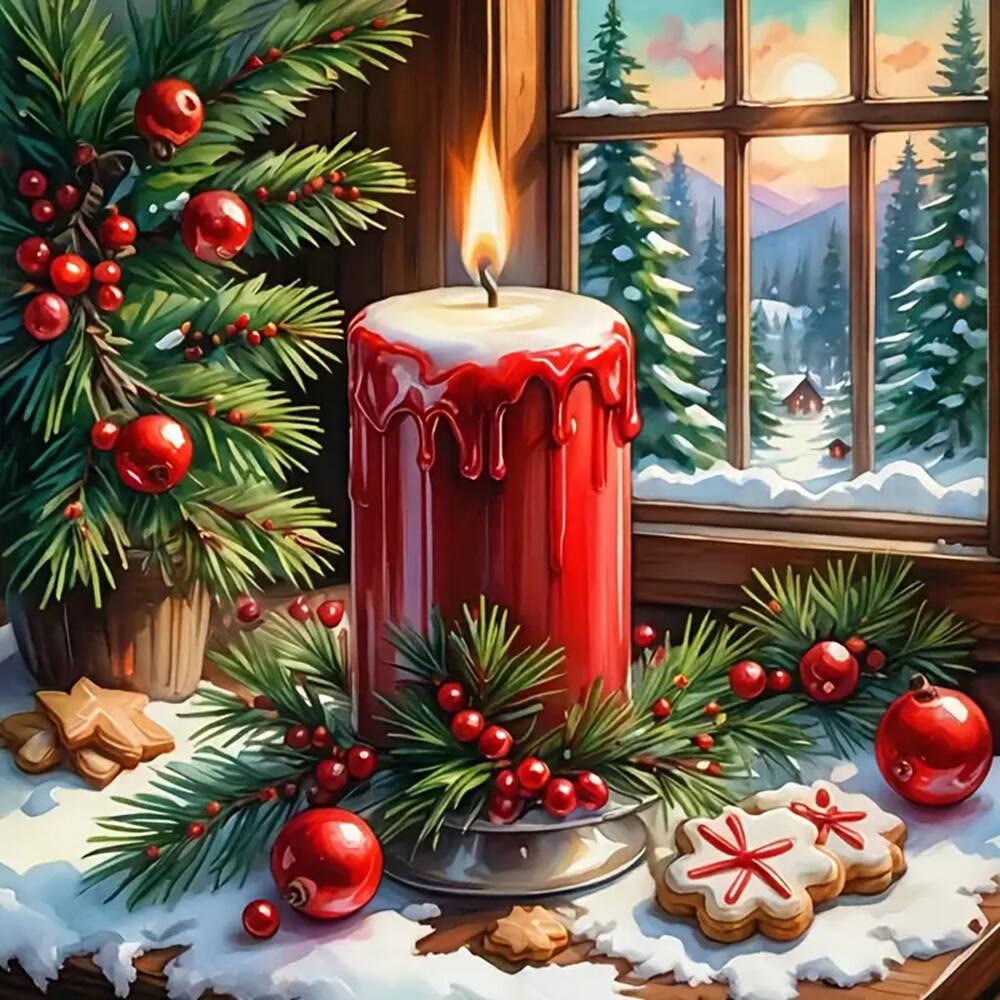 DIY 5D Diamond Painting Christmas Wreath Mosaic Candle Full Drill Embroidery Flower Crafts Art Supplies Unique Gift