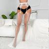 Women Underwear Sexy Garter Fishing Net Stockings Open Crotch Lace Transparent Pantyhose Glitter Rhinestone Temptation Clothing