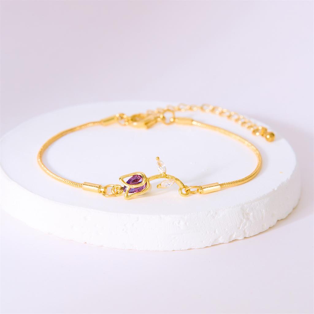 Fashion Elegant Crystal Tulip Flower Bracelets For Women Exquisite Sweet Colorful Floral Snake Chain Bracelet Wedding Jewelry