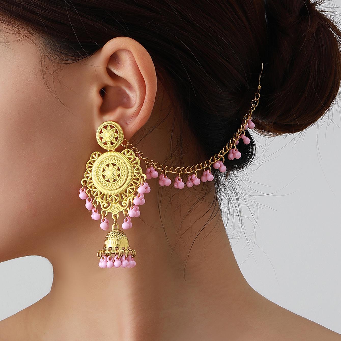 Eco-friendly Colorful Alloy Bell Tassel Earrings with Bohemian Bird Cage Design