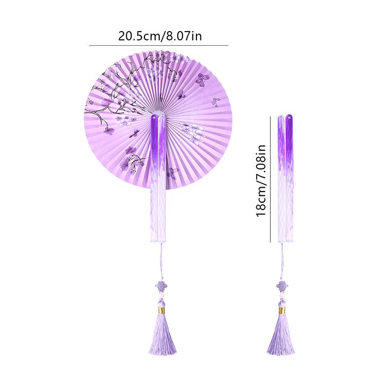 Folding Paper Fan With Traditional Floral Pattern Vintage Round Hand Held Paper Fan Group Fan Antique Chinese Style Fan Home