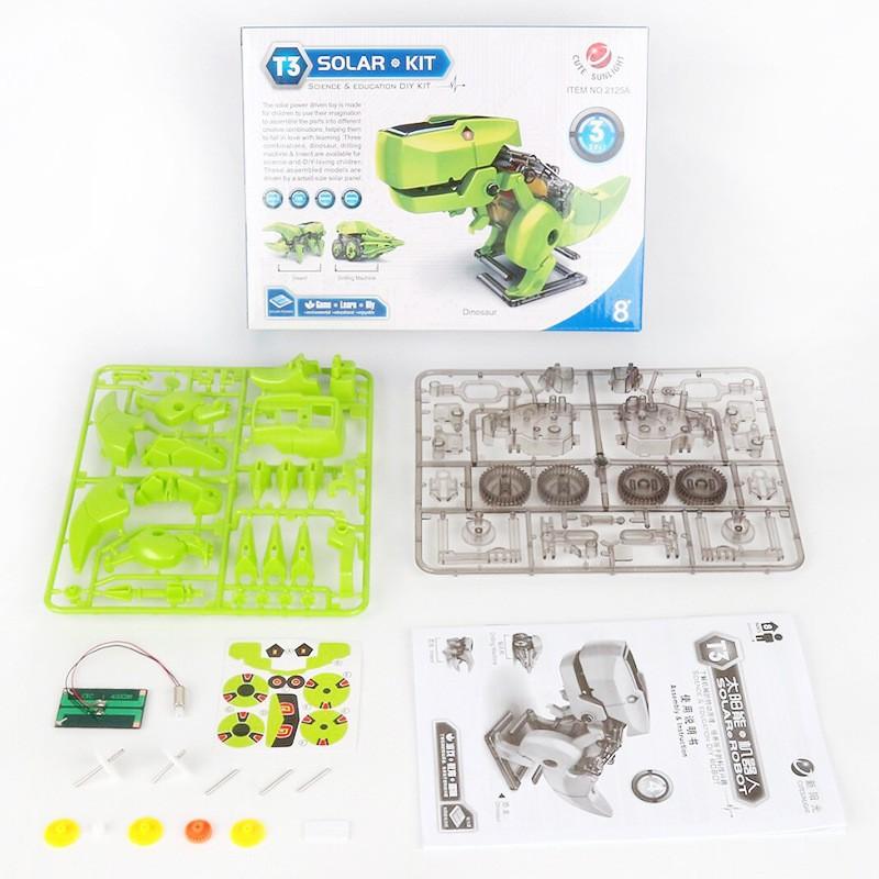 

DIY Собранный образовательный самоустанавливающийся динозавр на солнечной батарее 3 в 1 Научный эксперимент для учеников начальной школы Детская игрушка для детей зелёный