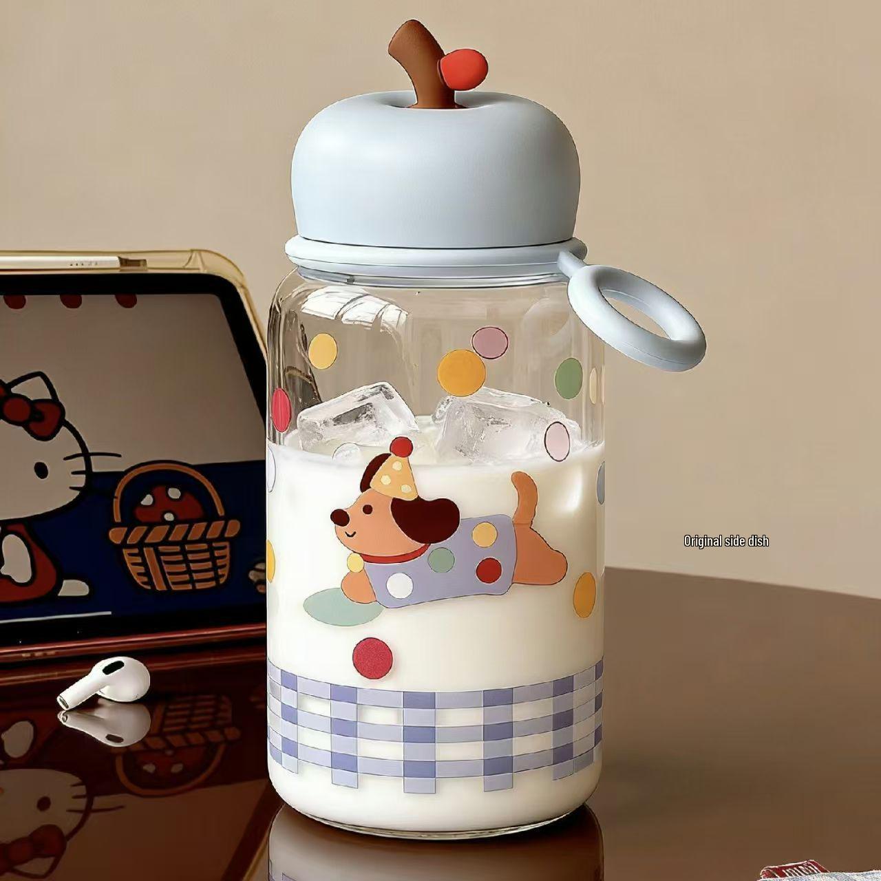 Large Capacity Cute Cartoon Apple Water Cup - High-Temperature Resistant, Portable, for Students 600ml