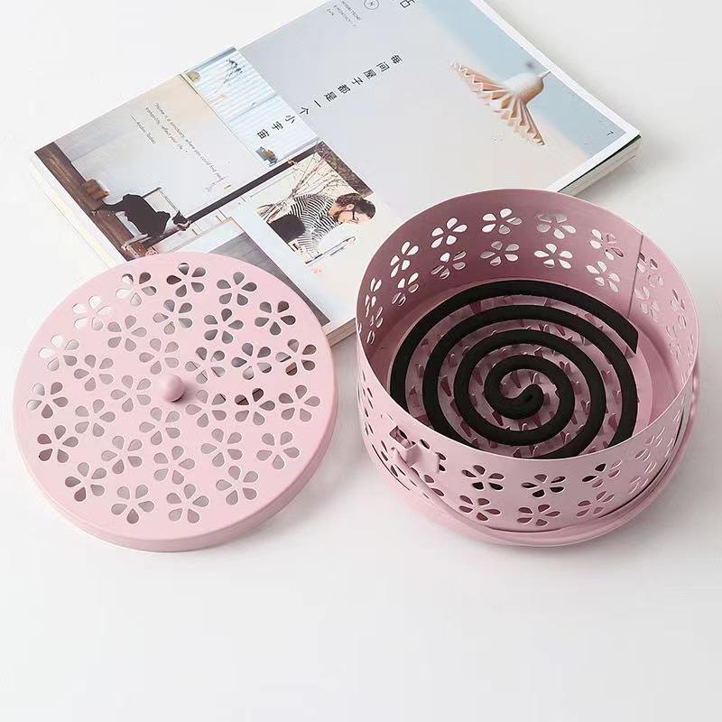1PC Wrought Iron Mosquito Coil Box, Mosquito Coil Disc Holder, Gray Disc with Lid, New Fireproof Sandalwood Burner