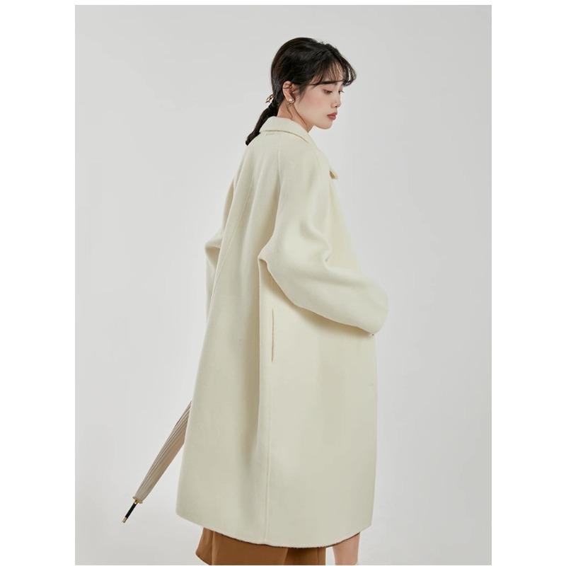 Winter Fashion Red Wool Coat Women Loose Mid Long Simple Elegant Premium Tweed Jacket