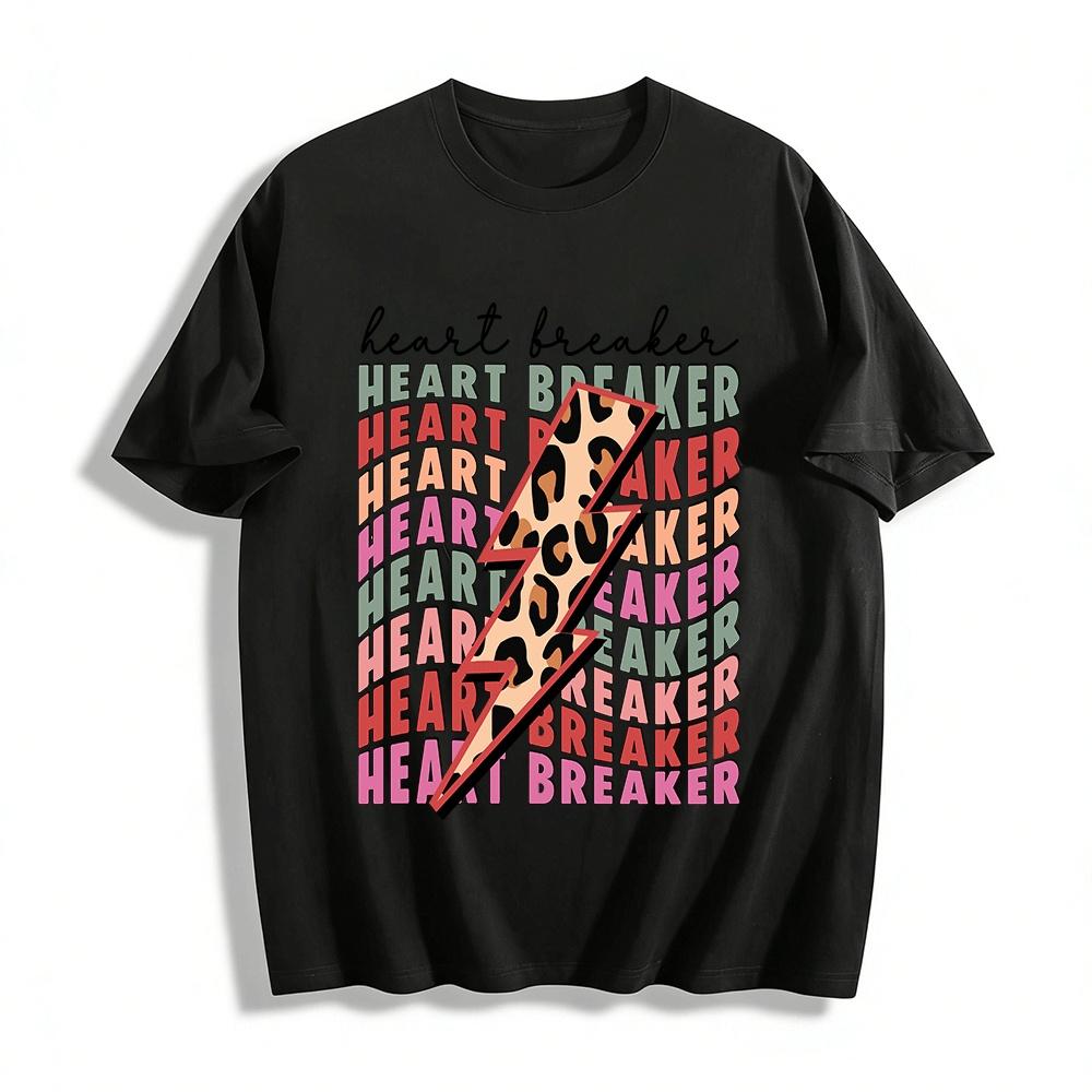 Heart Breaker Leopard Lightning Print Casual Graphic Tee Pure cotton T-shirt XXS