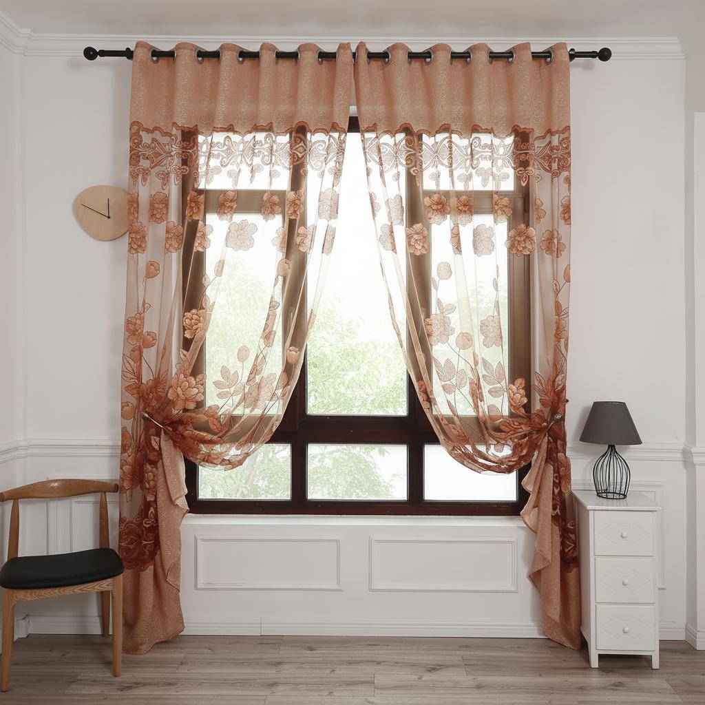 Modern Polyester Curtains With Large Peony Pattern For Living Room Bedroom