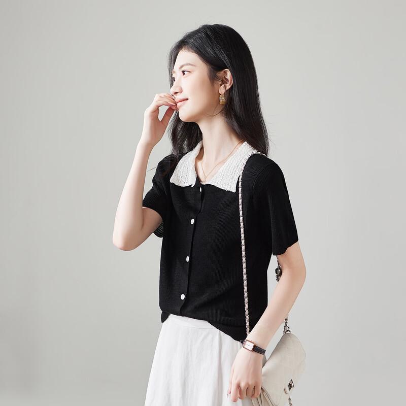 SOFSIL 2026 Spring Casual Colorblock Short Sleeve Knit Top for Women M