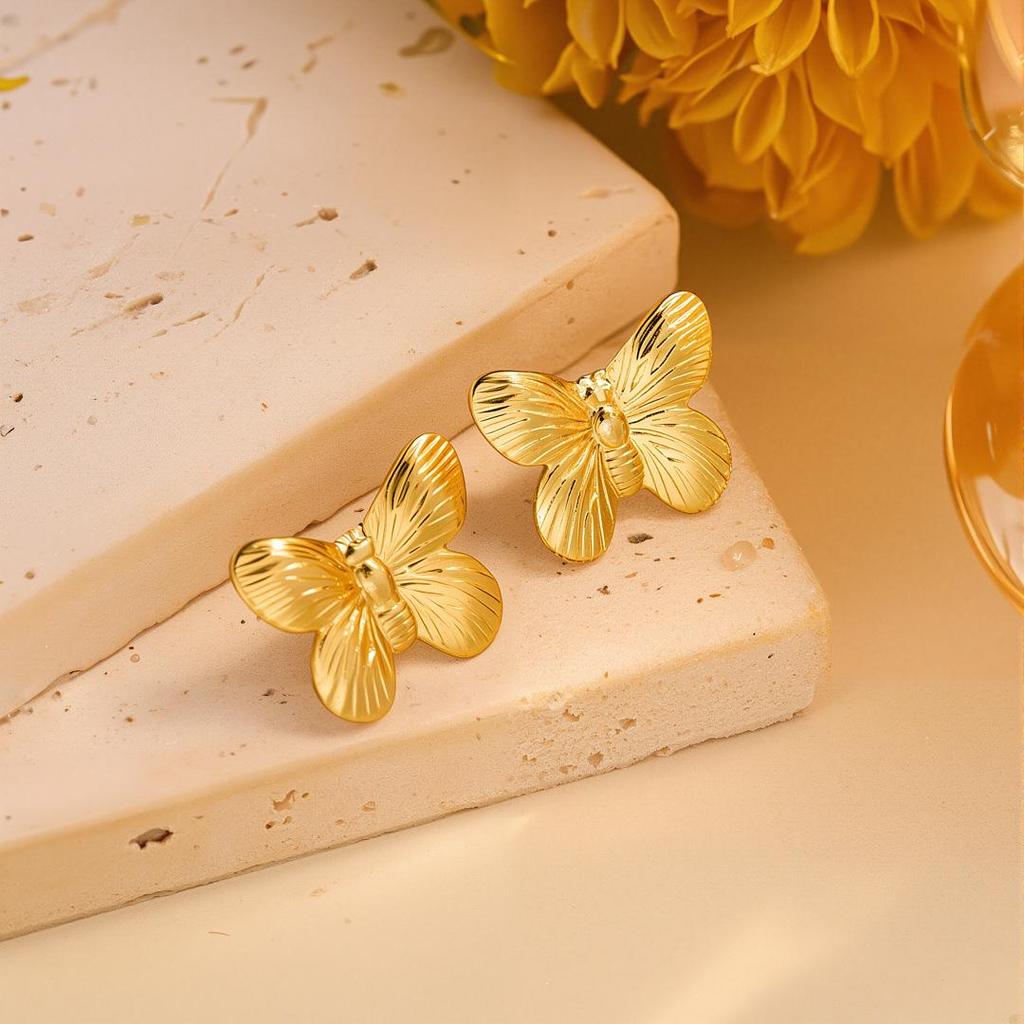Geometric Irregular 18k Gold Titanium Steel Earrings for Women
