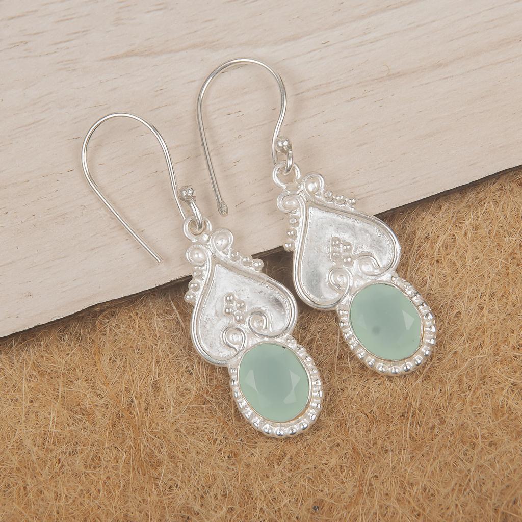 Bijuterii cu pietre prețioase lucrate manual cu calcedonie acvamarină, cercei unici din argint sterling 925 masiv, bijuterii cercei cu design unic, pentru femei