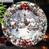 2D Flaches Aluminium-Weihnachtsschild mit Schneemannhaus-Muster - Weihnachtsfiguren-Anhänger - Ideal für Haustür, Wand, Veranda, Fensterdekoration - Ideal
