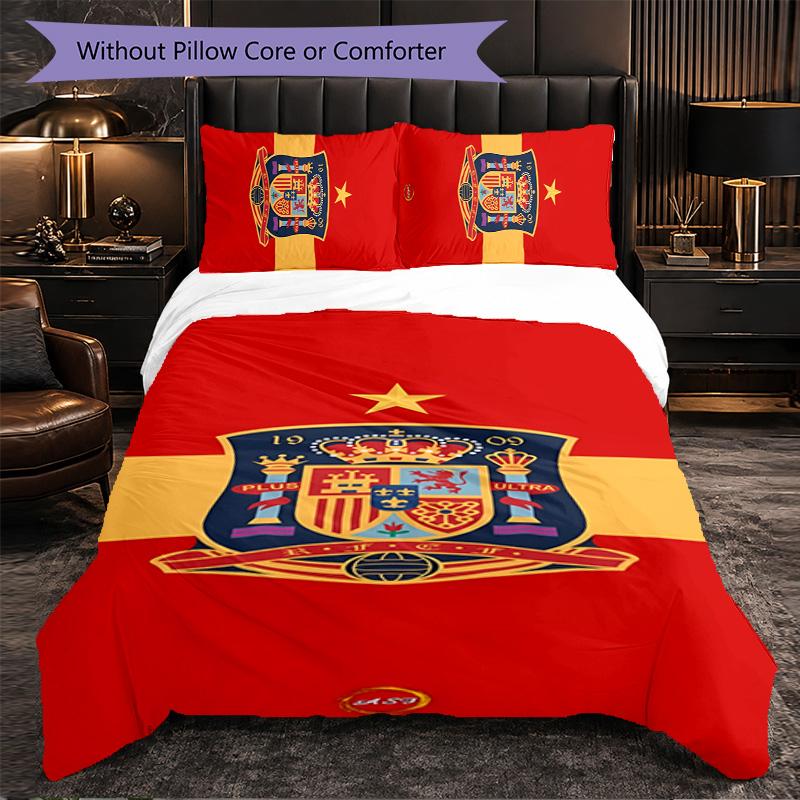 Spanien Nationalmannschaft 3-teiliges Bettwäsche-Set Weiches Bettbezug-Set mit Kissenbezügen Bedrucktes Schlafzimmer-Dekor-Set für Zuhause