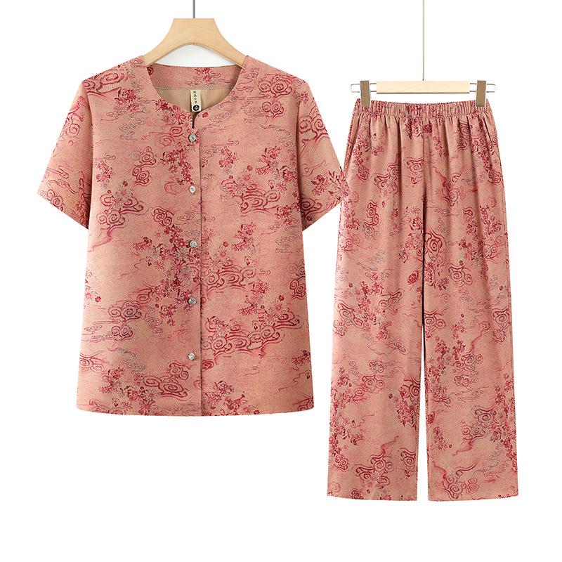 

Summer Plus-Size Two-Piece Stylish Set for Middle-Aged & Elderly Women with Short Sleeves 3XL (Recommended 60-67.5 kg) красный