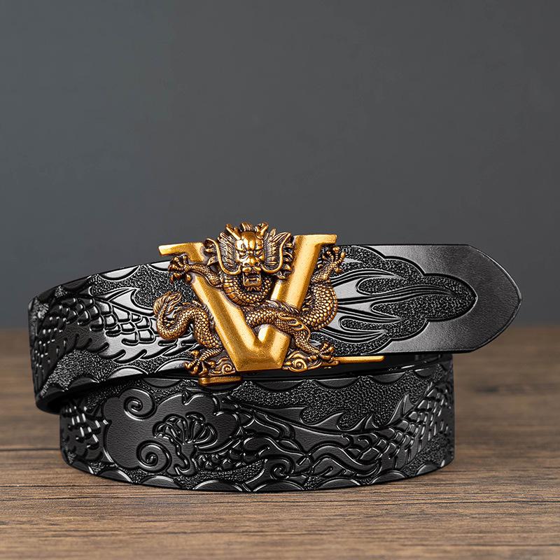 

Чоловічий шкіряний ремінь з головою дракона - Автоматичний, Ретро стиль, Коров яча шкіра