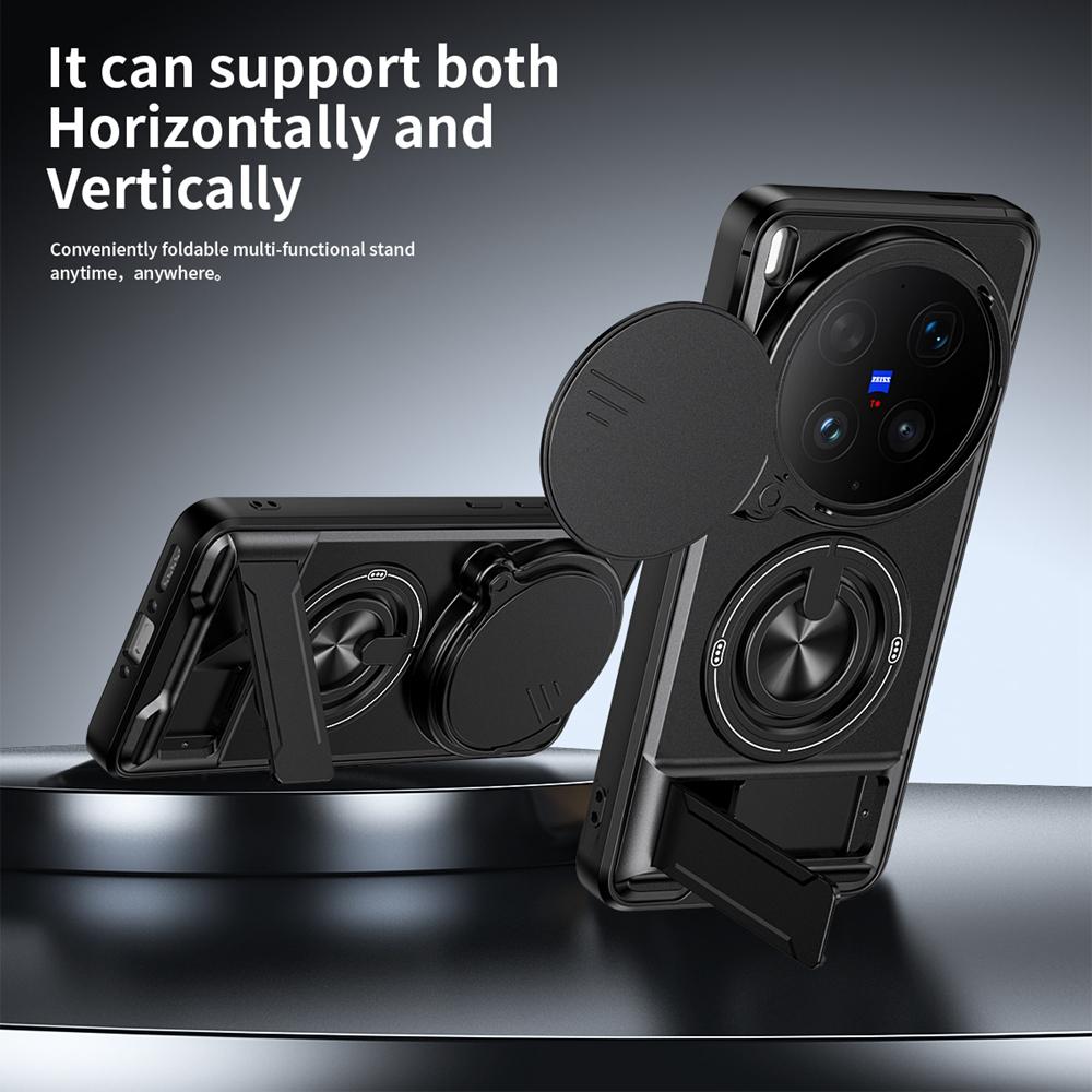 KEYSION Magnetic Phone Case for VIVO X300 Ultra 5G Slide Camera Lens Protection Upright Stand 360° Ring Shockproof Back Cover