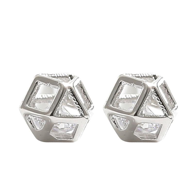 Geometric design cut ball earrings female hipster Flash diamond Rubik's Cube earrings sleep without picking earrings Girlfriends accessories