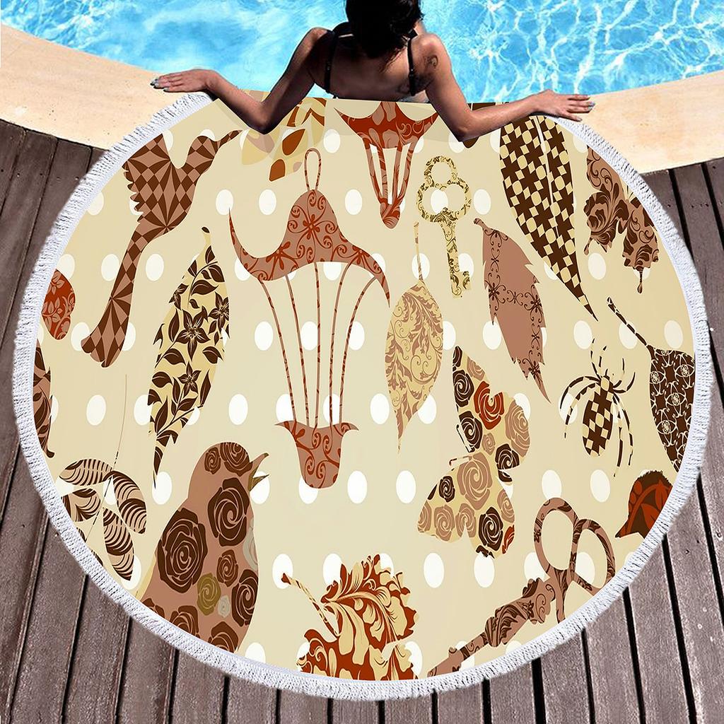 Vintage Floral Round Beach Towel,Microfiber Boho Beach Blanket Sand Free Quick Dry Bath Towel Absorbent Meditation Rug Yoga Mat