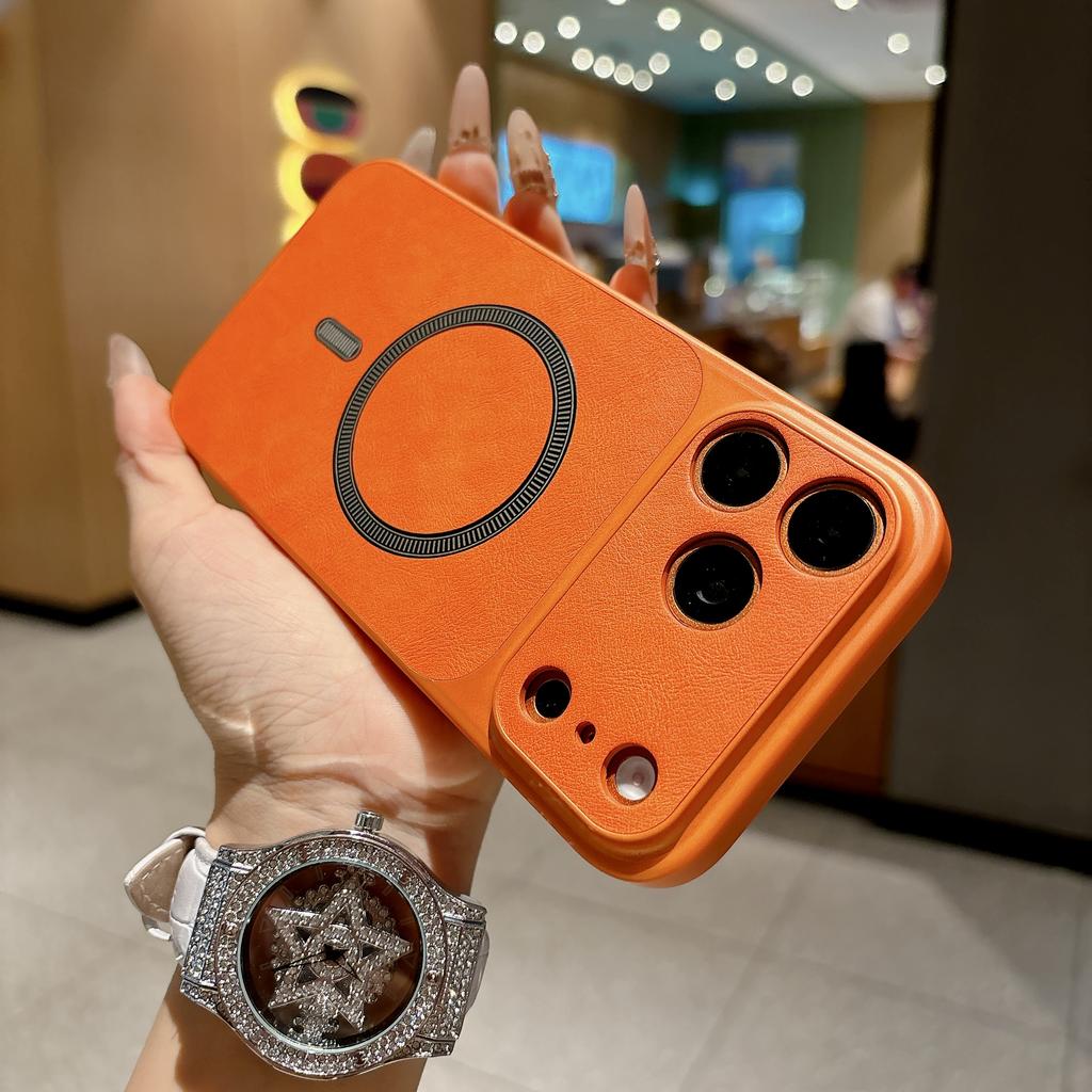 Business Cowhide Leather Texture Magnetic For Magsafe Case For iPhone 17 16 15 14 13 Pro Max Camera Protection Shockproof Cover