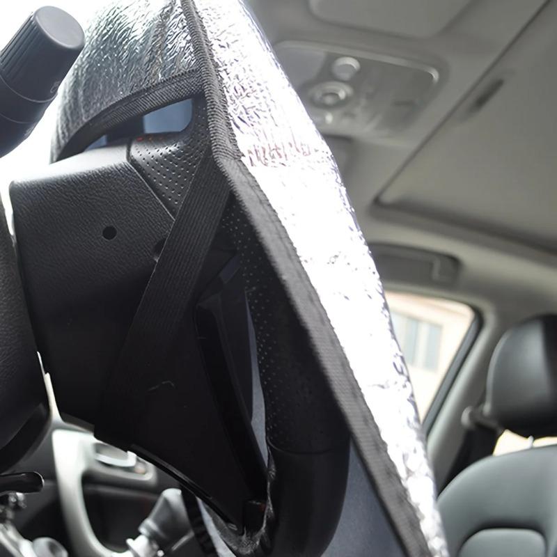 Car Steering Wheel Sun Shade, Double Thick Heat Protection Foldable Anti-UV Shield Silver Reflective Cover | Universal Fit Auto