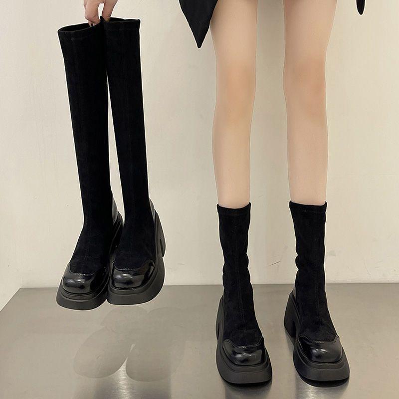 Thick-soled Boots Women's Spring and Autumn New British Style Thin Boots But Knee Elastic Socks Boots