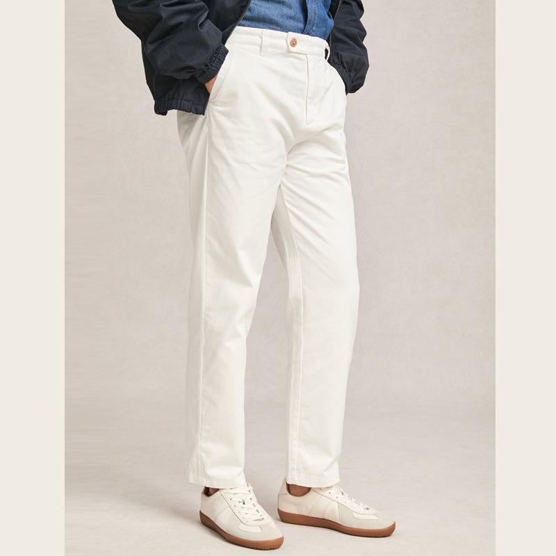 Męskie spodnie khaki w kolorze białym, bawełniane, w stylu 25 lat – uniwersalne, swobodne, proste nogawki, wiosna/jesień