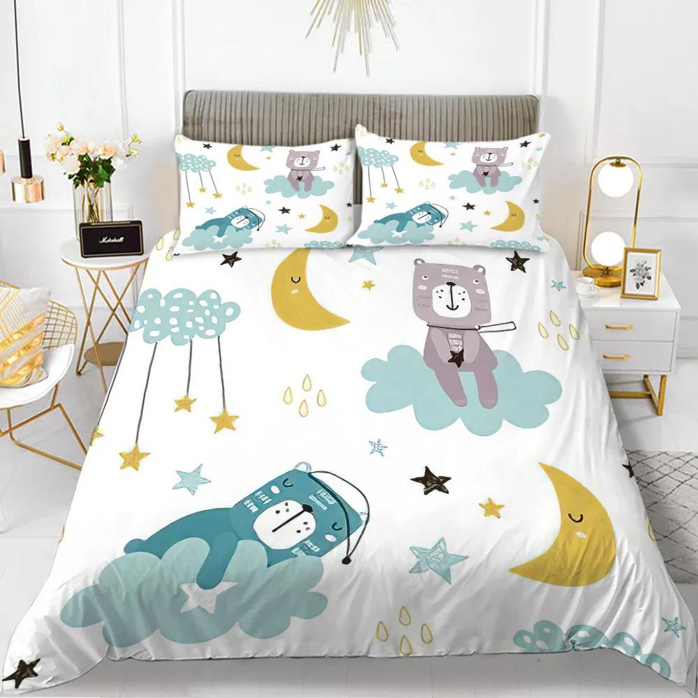Rabbit Duvet Cover Set Cartoon Animals Theme 3D Print Kawaii Cute Pink King Queen Size For Boy Girls Women Polyester Bedding Set