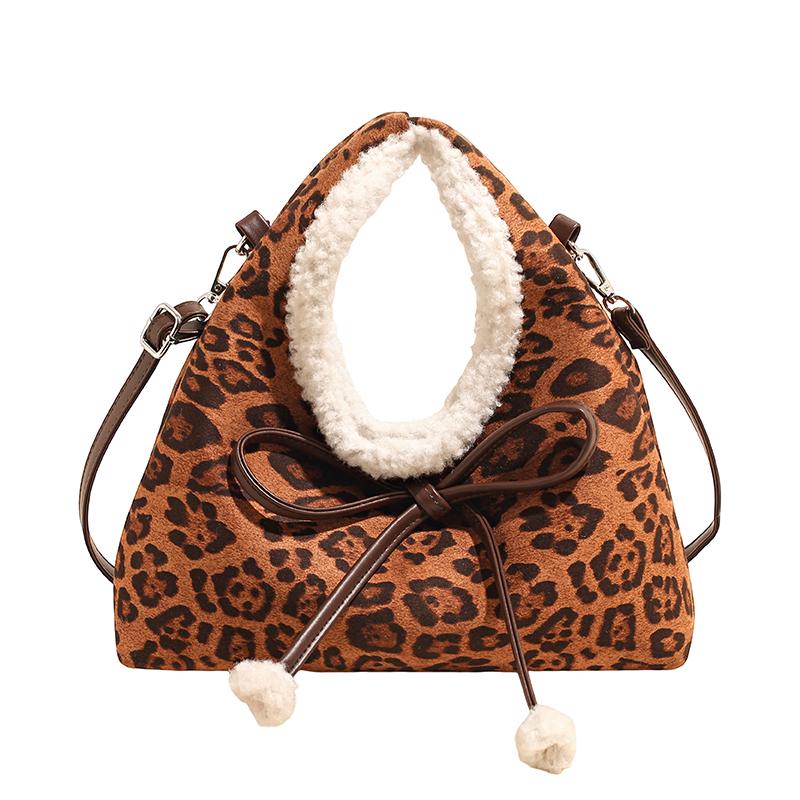 

2026 Winter New Trend Casual Tote Faux Suede Bow Leopard Zipper Crossbody Bags High-end Design Sense Fashi Women s Handbags леопардовий