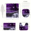 4pcs Purple Hot Spring Waterfall Shower Curtain Set Waterproof Fabric Bath Curtain with 12 Hooks Non Slip Rug U Shaped Mat Toilet Cover Bathroom Decor
