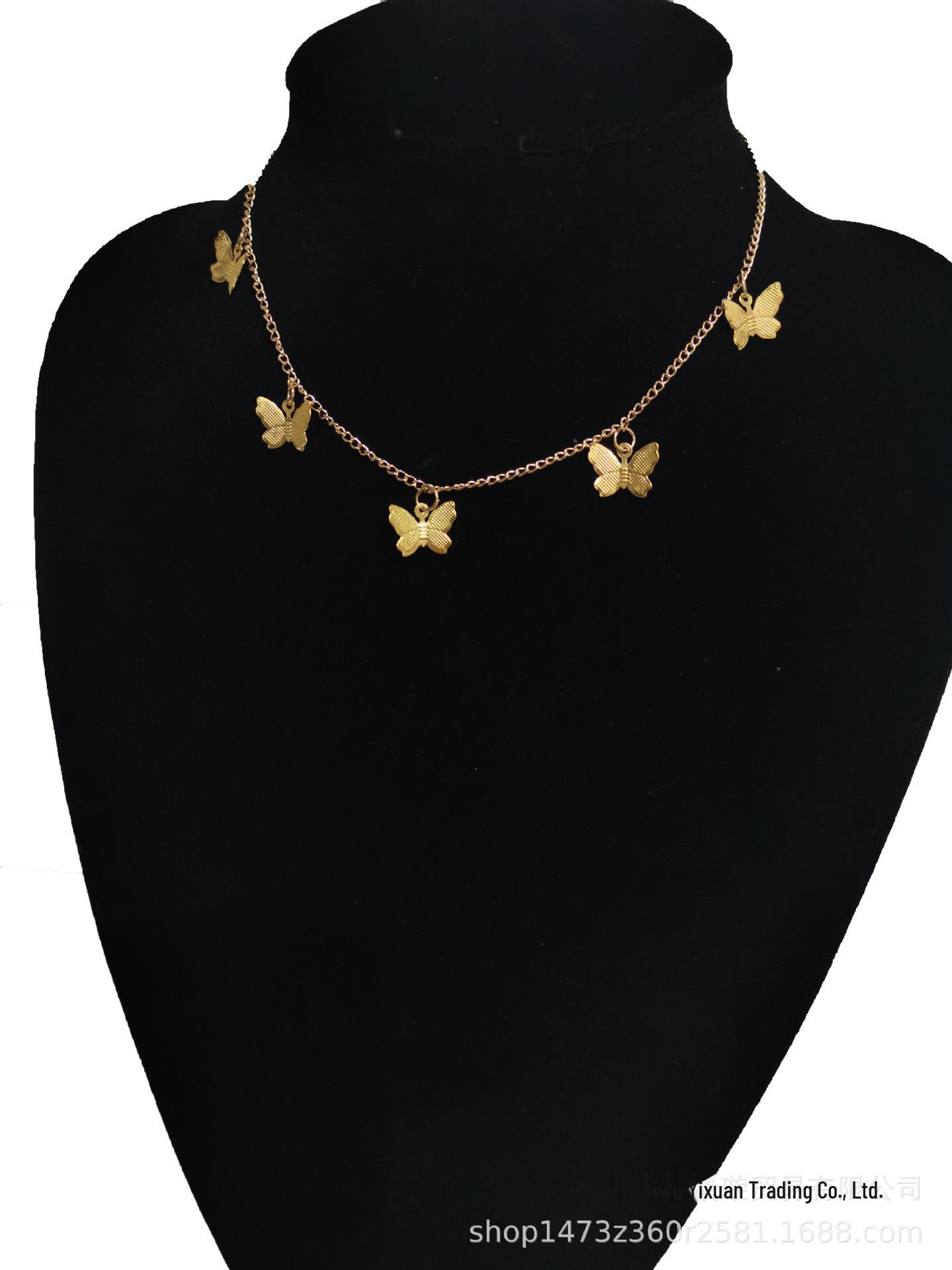 

Ожерелье с пайетками в виде звезды и бабочки - Романтическая цепочка на ключицу Love 5 butterflies золотой