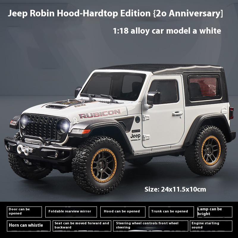 

1:18 Jeep Wrangler Rubicon Позашляховик для бездоріжжя Металевий литий модельний автомобіль Звук і світло Колекціонування Хобі Іграшки Подарунки Для Хлопця білий