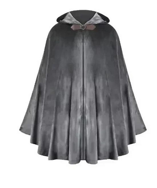 Medieval Hooded Cloak with Round Buckle and Green Leaf Brooch Necklace