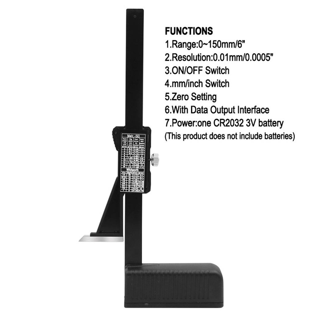 Digitaler LCD-Messschieber, 0–150 mm, Messung, 0,1 mm Genauigkeit, Messmikrometer, Höhenmesser, Knopf, batteriebetrieben