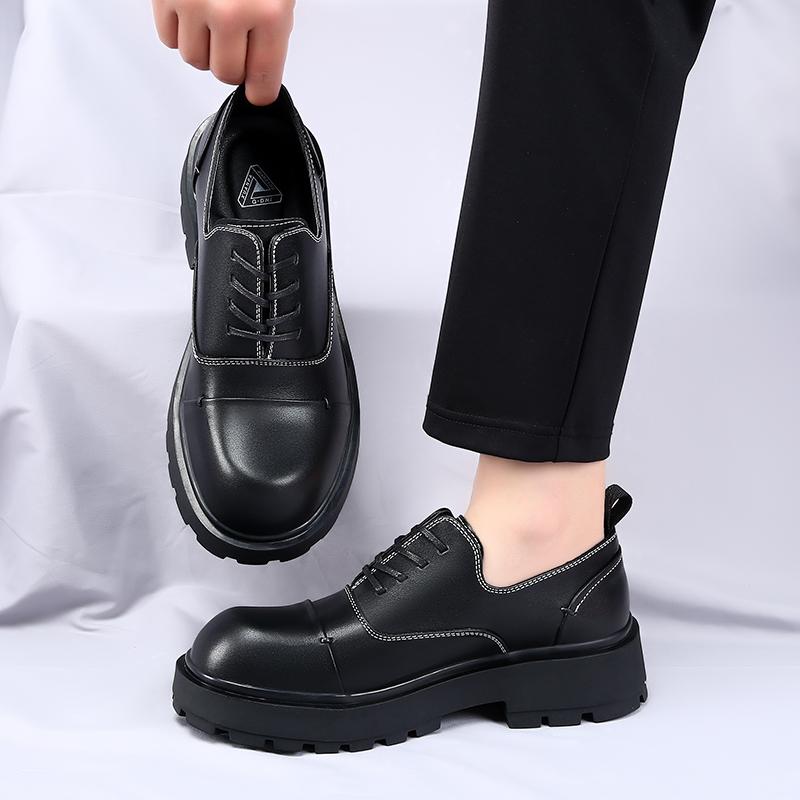 Nowa Moda Skórzane Męskie Buty Casual Oddychające Biznesowe Sznurowane Minimalizm Gruba Podeszwa Męskie Buty Podwyższające Wzrost Buty do Chodzenia