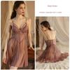 2025 New Arrival Sexy Ultra Slim Mesh Dating Nightdress/Backless Slit Deep V Suspender Dress/Sexy Seduction Pajamas