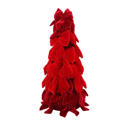 Stacked Velvet Bow Decoration Christmas Tree Decoration, Shaped Desktop Ornament Tabletop for Fireplace Dining Table Window Holiday Decor Versatile