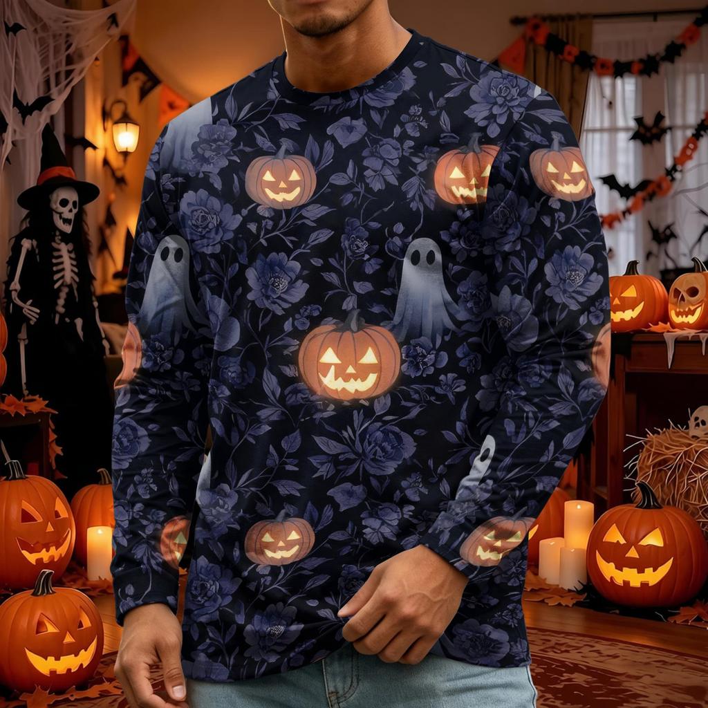 Men's Halloween Print Round Neck Long Sleeve T-Shirt