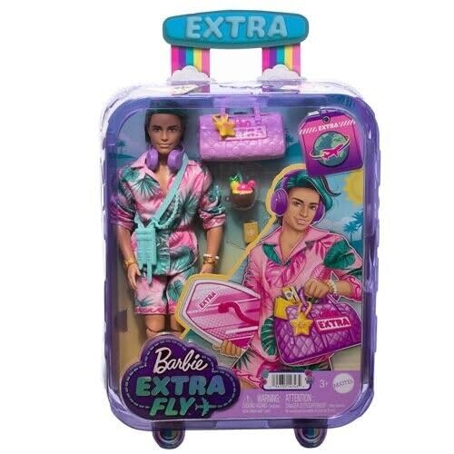 Barbie Extra Ken Fly Ken Doll with Beach-Themed Travel Clothes & Accessories [Parallel Import]