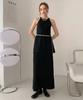 Baseukala [Set] Halterneck Long Knit Top+Skirt Set-Up Black