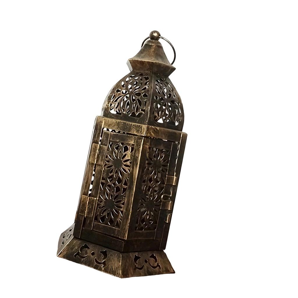 Middle Eastern Iron Candle Stand Removable Door Feature for Quick Candle Change Desk Display Ornament