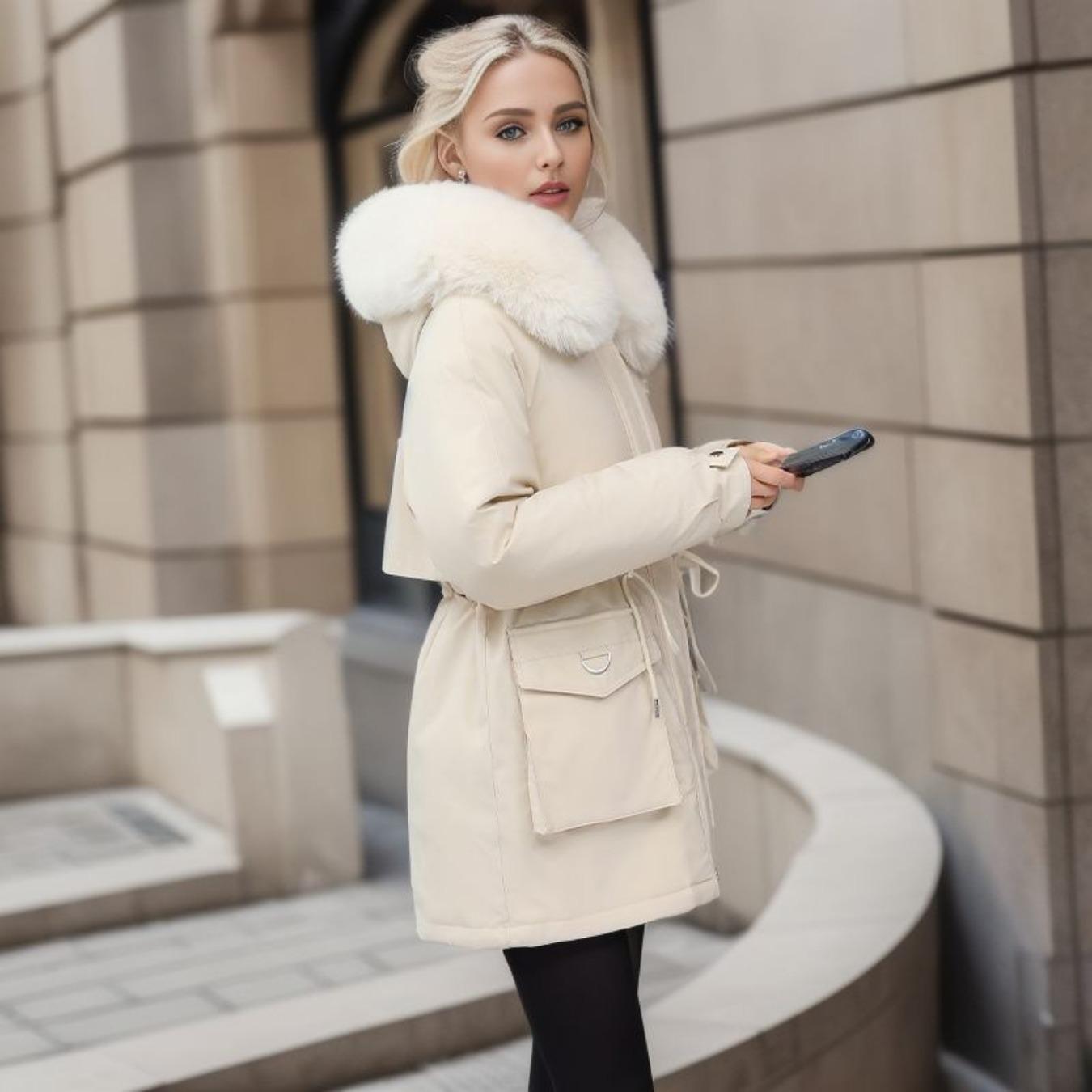 

Пальто Parkers с капюшоном и воротником, пальто из овечьей шерсти и хлопка на молнии, средней длины, теплое и пушистое пальто для зимнего сезона с хлопковой курткой 3XL белый