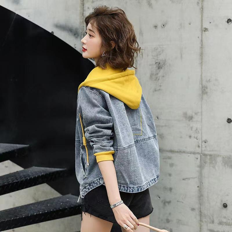 Spring and Autumn Women's Fashion Hooded Patchwork Short Denim Jacket