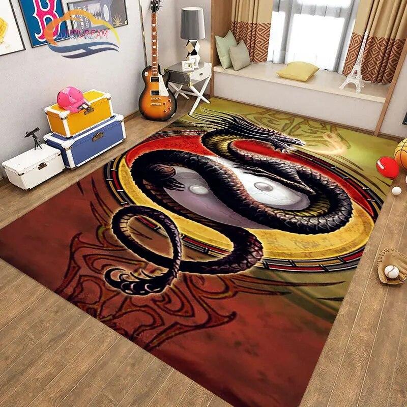 Kinesisk Drage Teppe 3D Trykk Dyr Tegneserie Mytisk drage Områdeteppe Stue Lekematte Gang Entrédør Dekor
