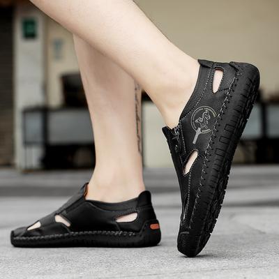 Male Suitable Beach Shoes Non-slip Walk Sandaly New Trend Men's Anti-collision Toe Sandals Handmade Leather Summer Flat