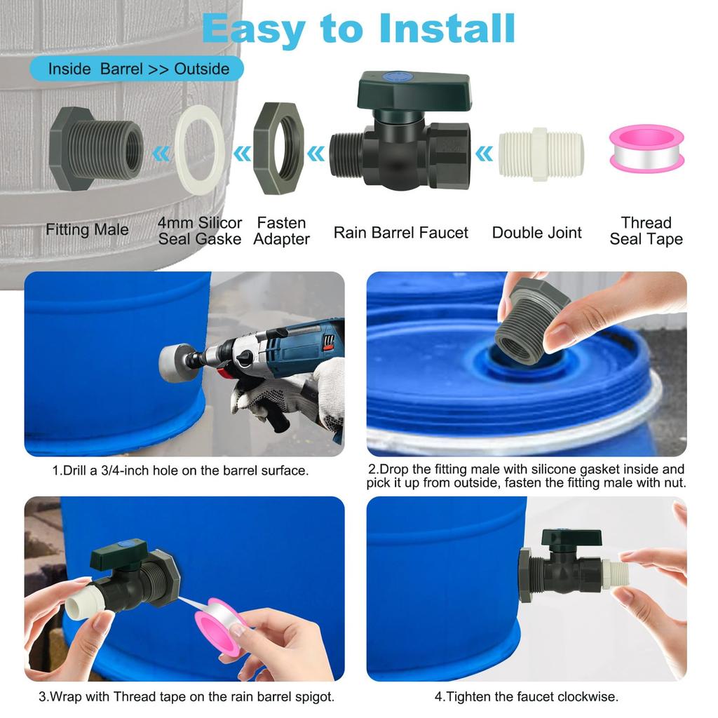 1 Set, PVC Water Barrel Spigot Kit, Connector Drain Adapter With Inner Connection For Garden, Rain Barre, Garden Tool Supplies