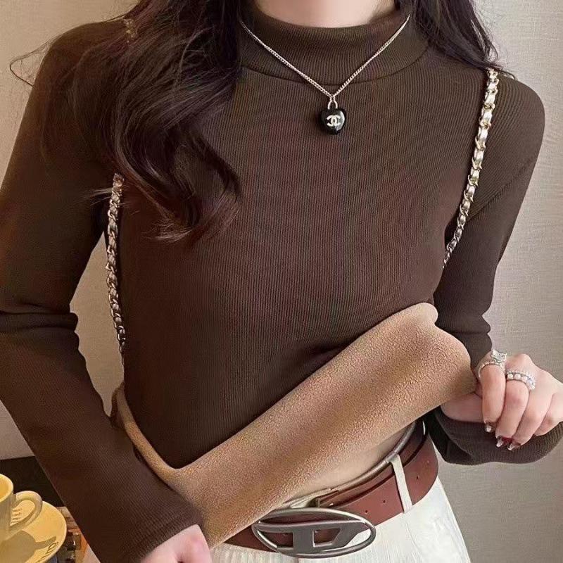 

2025 Women s Winter Base Layer Shirt: Plus Velvet, Half-High Collar, Long Sleeves, Pure Color Top XL (120-140 lbs)