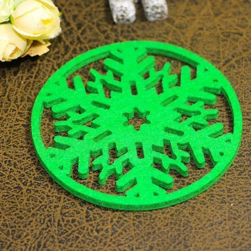 6pcs/lot Cup Mat Merry Christmas Decorations Snowflakes Cup Mat Non-woven Fabric Dinner Party Dish Tray