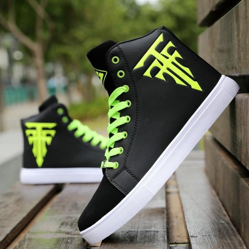 Merke Menn Lær High-Top Skateboardsko Herresneakers Herremote Sklisikre Sportssko Zapatillas Hombre Herrefottøy